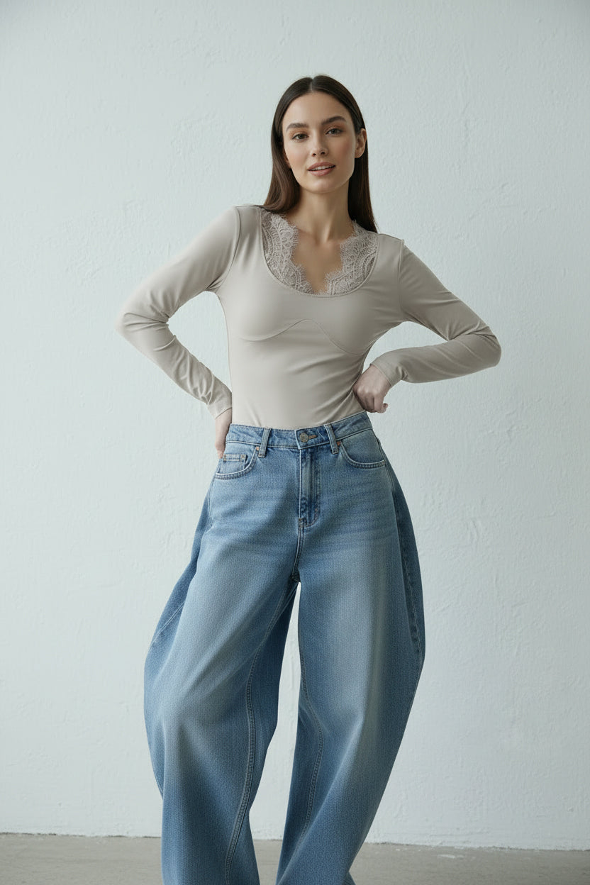 Maglia con inserti in pizzo|Colore:Grigio