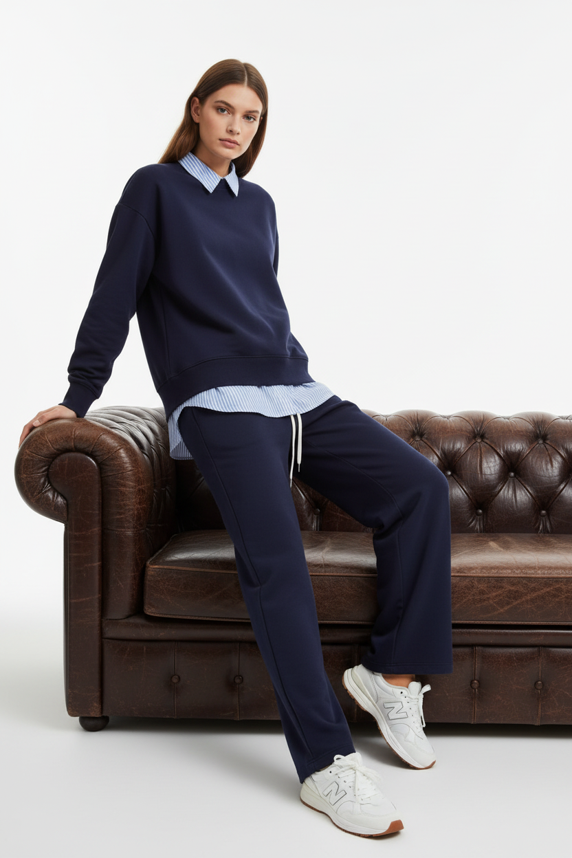 Maglia con inserto camicia a righe|Colore:Blu navy