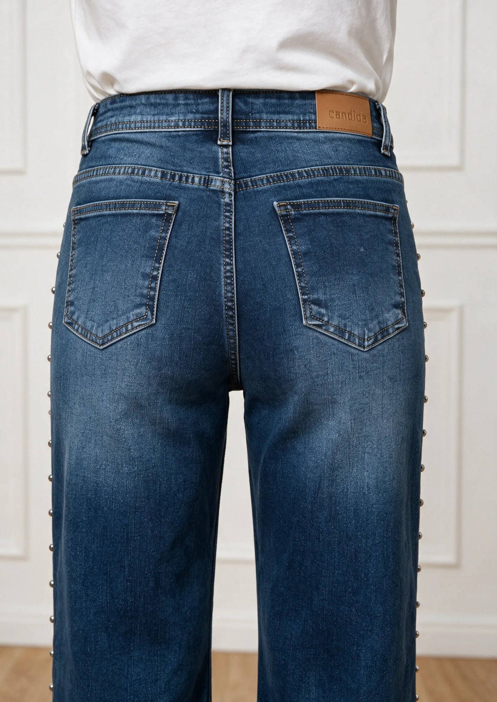 Jeans wide-leg con borchie|Colore:Blu scuro