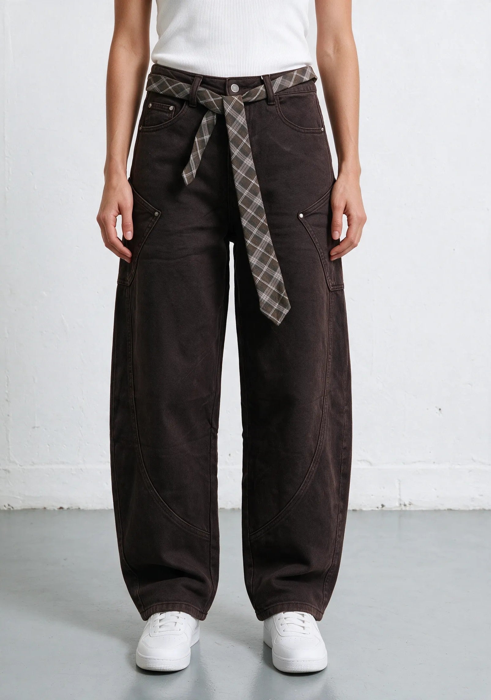 Jeans Cargo Wide-Leg Marrone con cintura|Colore:Caffe