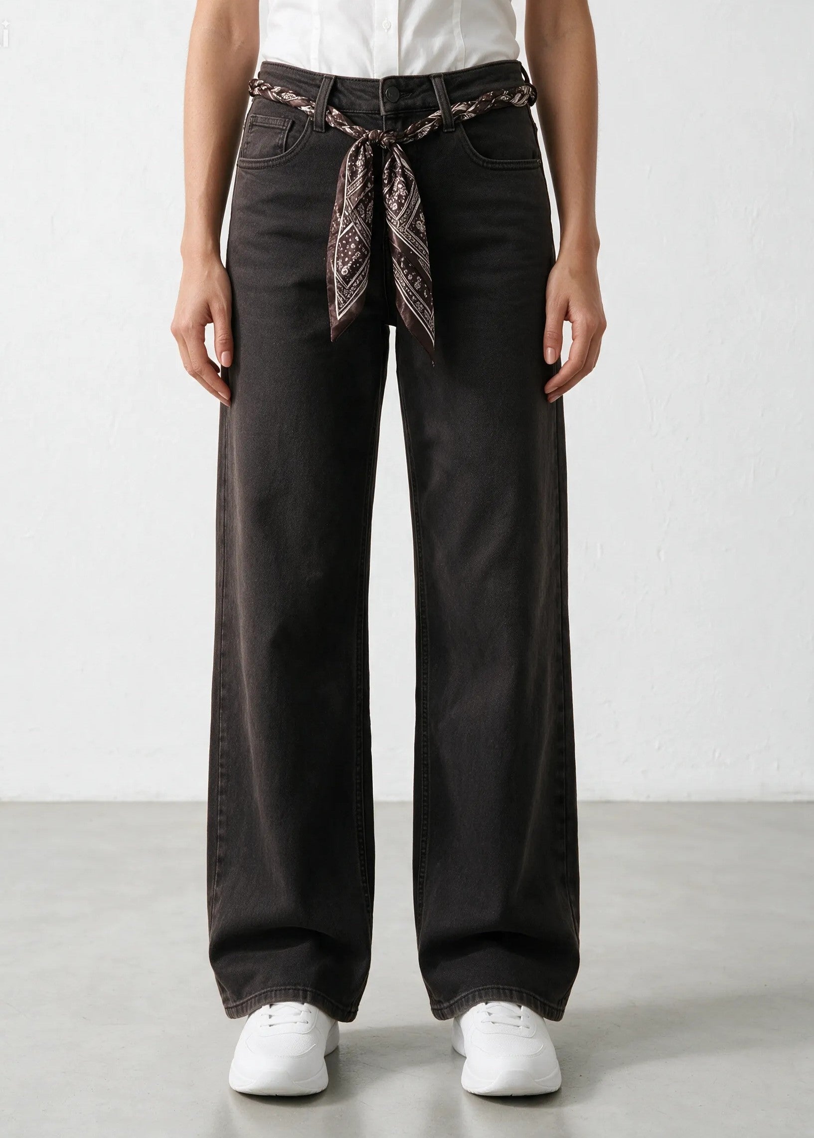 Jeans wide-leg con cinta bandana marrone|Colore:Marrone