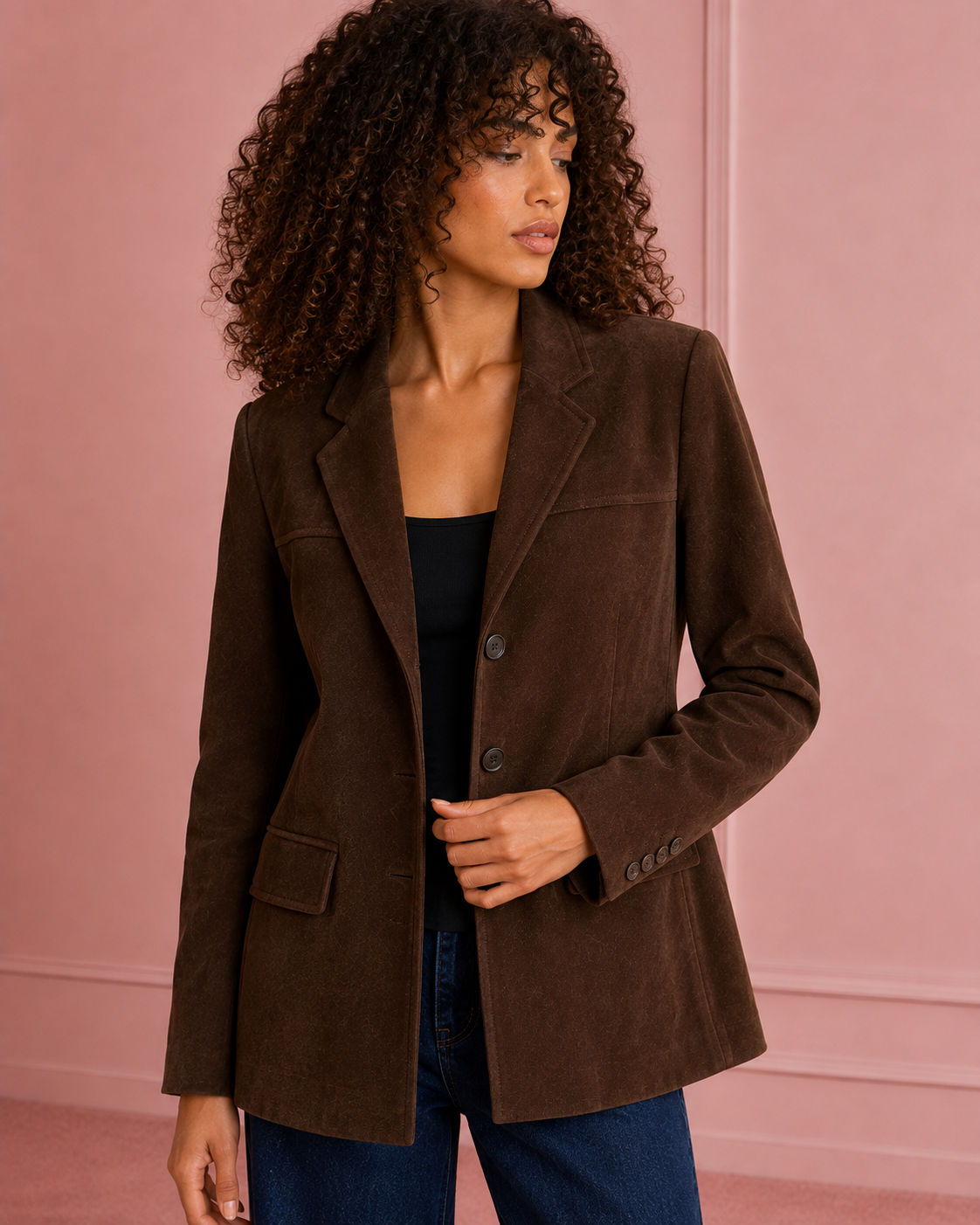 Blazer effetto in Suede|Colore:Cioccolato