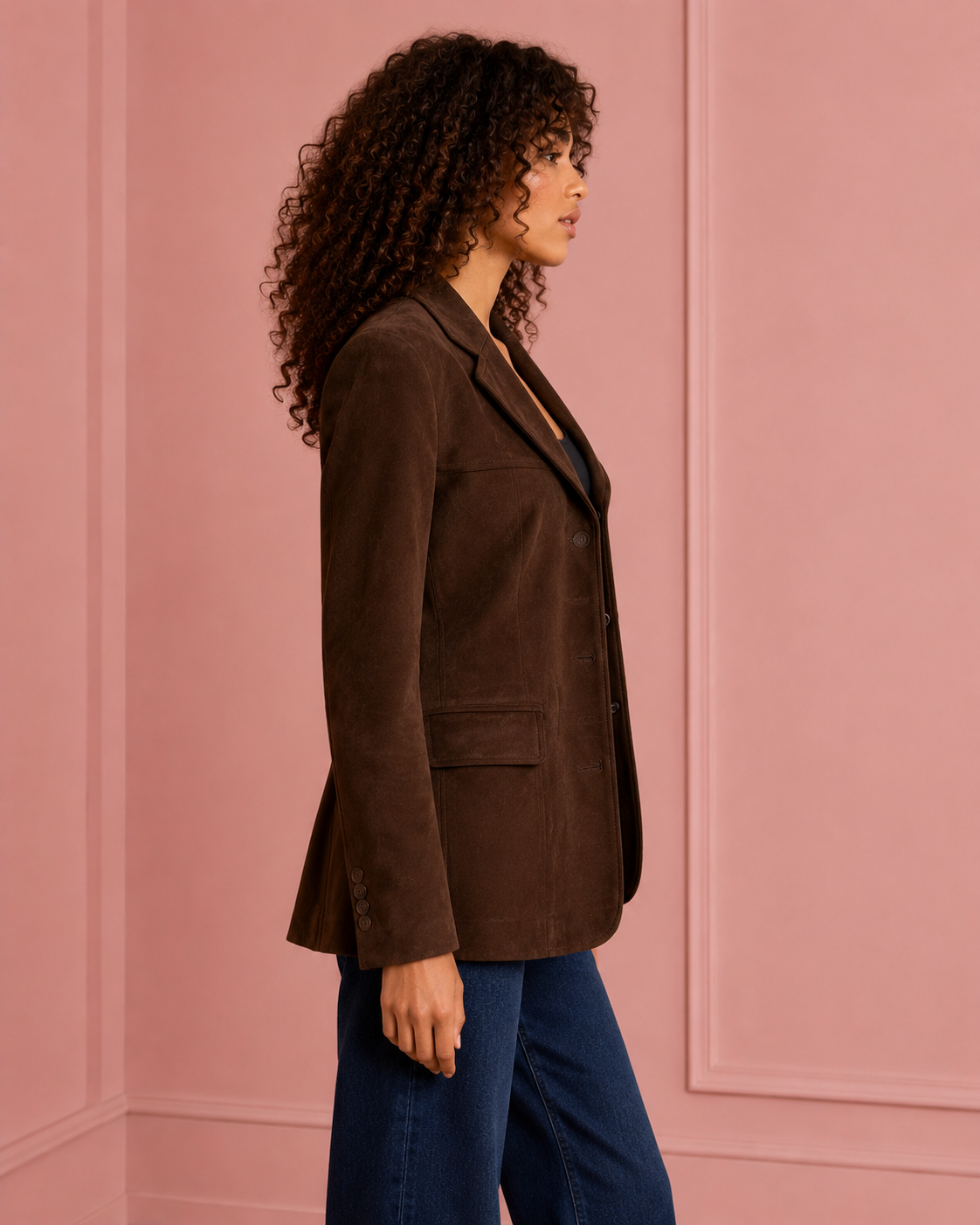 Blazer effetto in Suede|Colore:Cioccolato