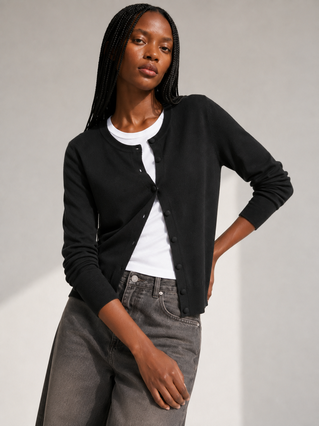 Cardigan Roma girocollo|Colore:Nero