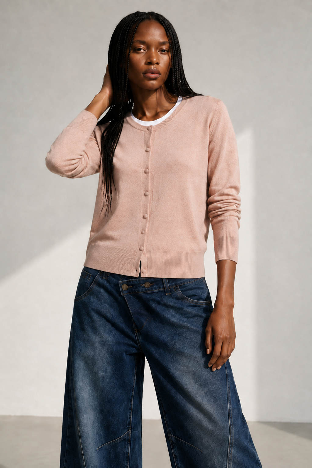 Cardigan Roma girocollo|Colore:Rosa polvere
