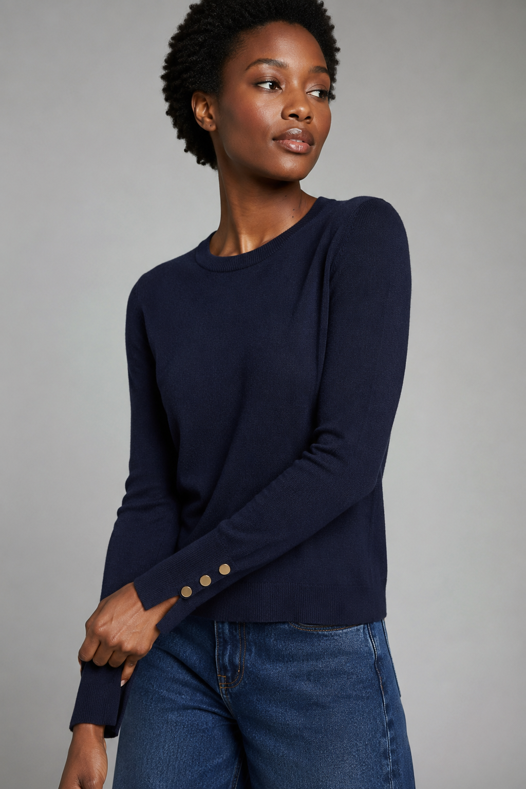 Maglia con bottoni decorativi ai polsi|Colore:Blu navy