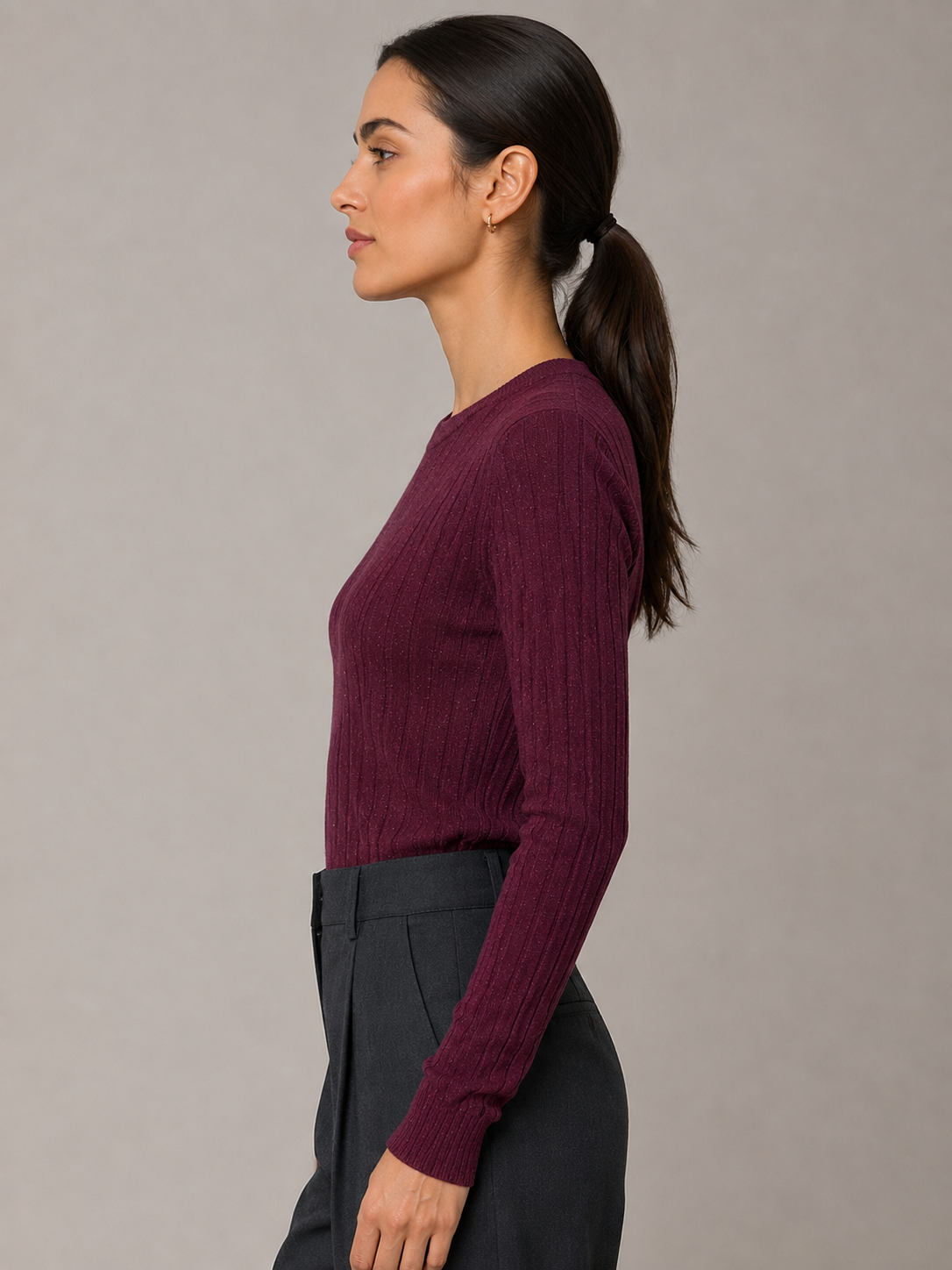 Maglia girocollo con fialto lurex|Colore:Burgundy
