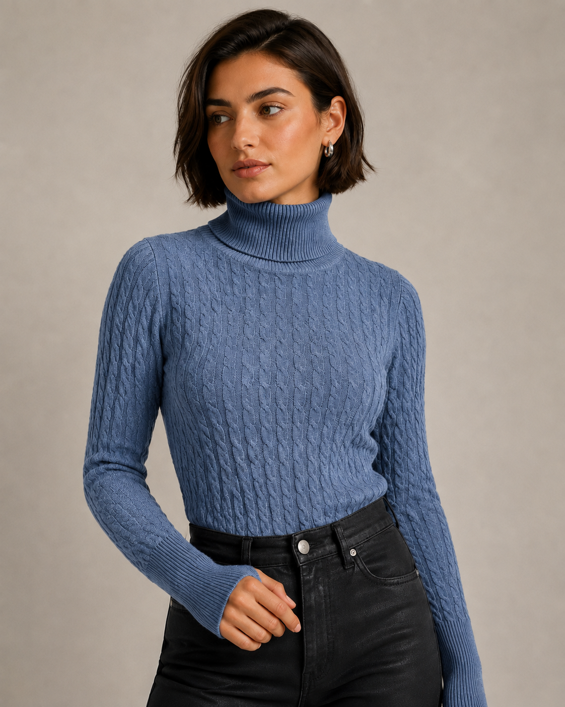Maglia collo alto a trecce|Colore:Denim