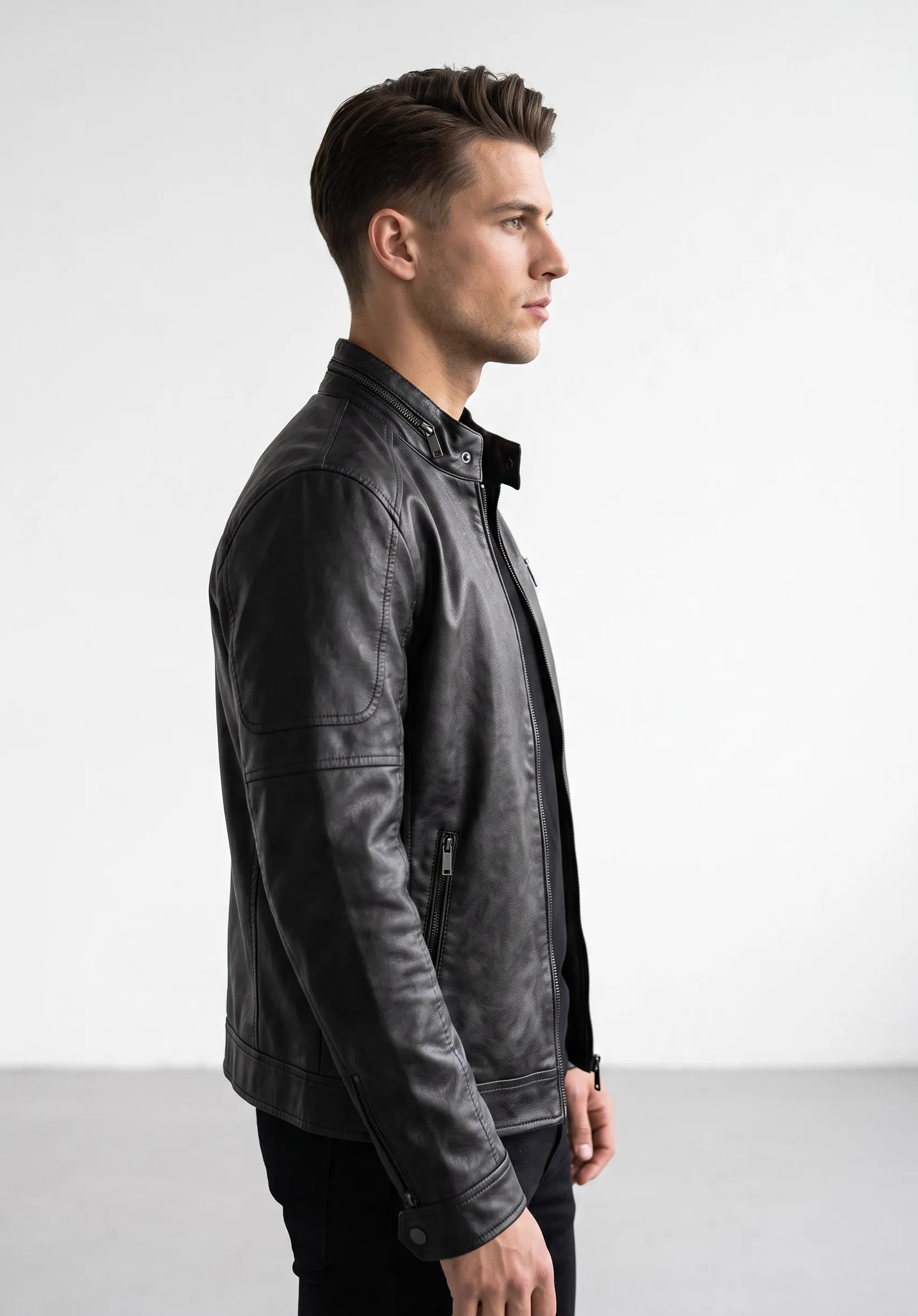 Giubbino Biker effetto pelle|Colore:Black