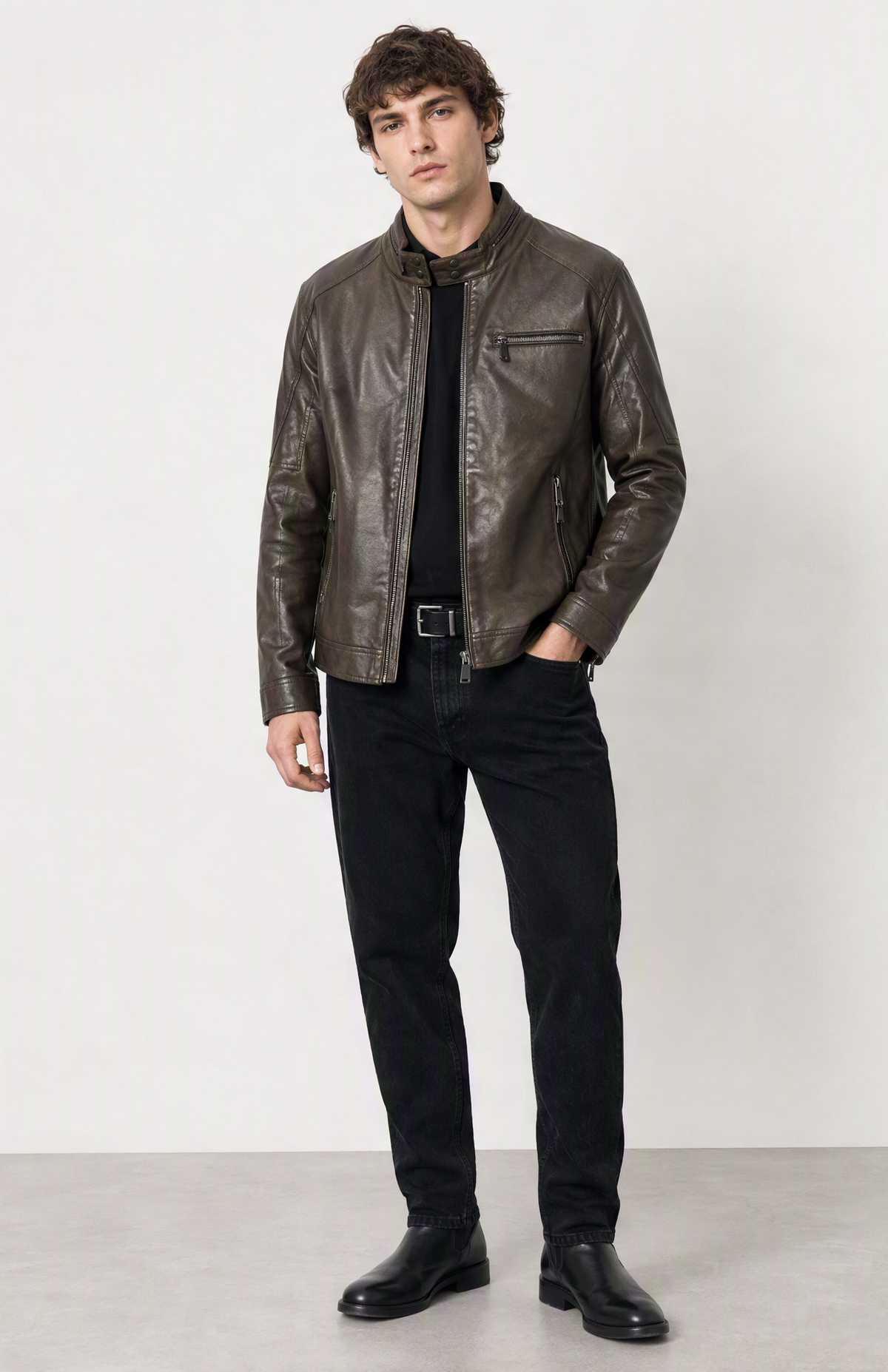 Giubbino Biker effetto pelle|Colore:Brown