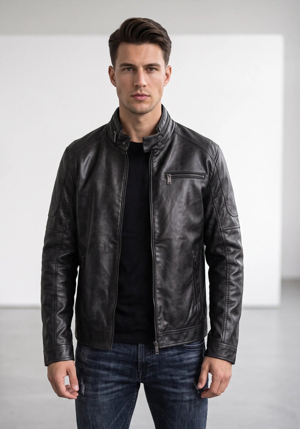 Giubbino Biker effetto pelle|Colore:Black