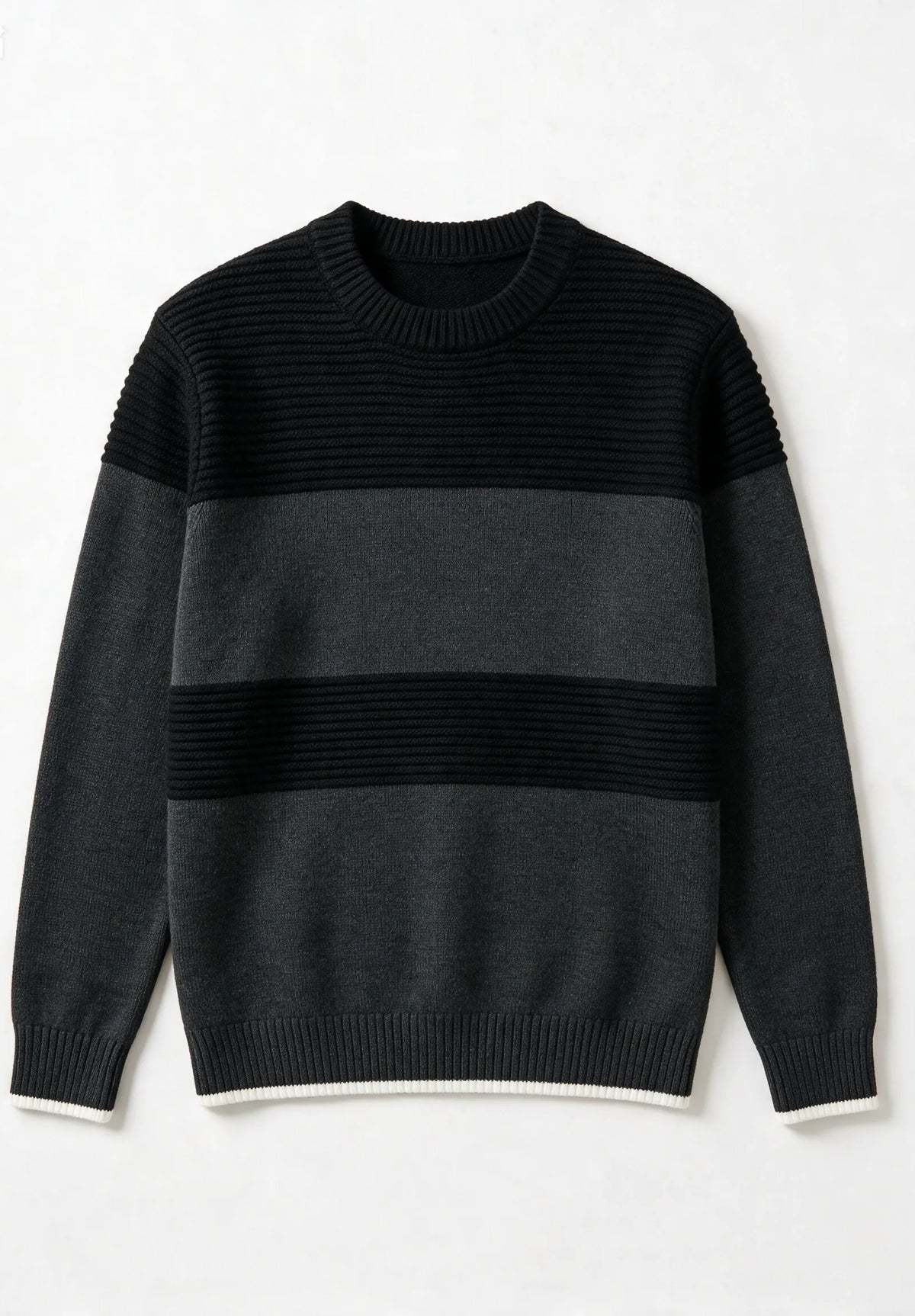 maglione girocollo strutturato a fasce|Colore:Black/dark grey melange