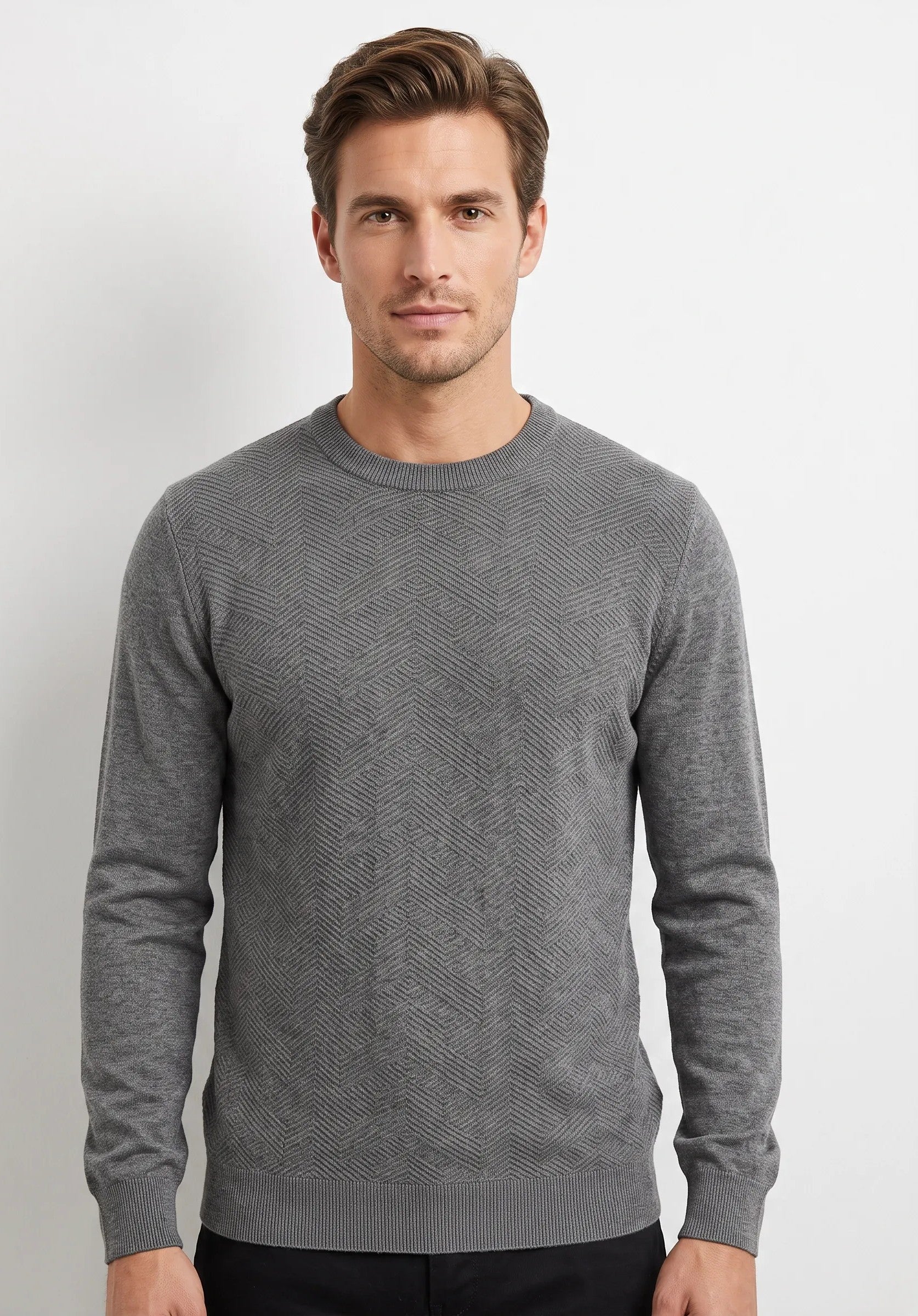 Maglia grircollo con lavorazione tono su tono|Colore:Dark grey melange