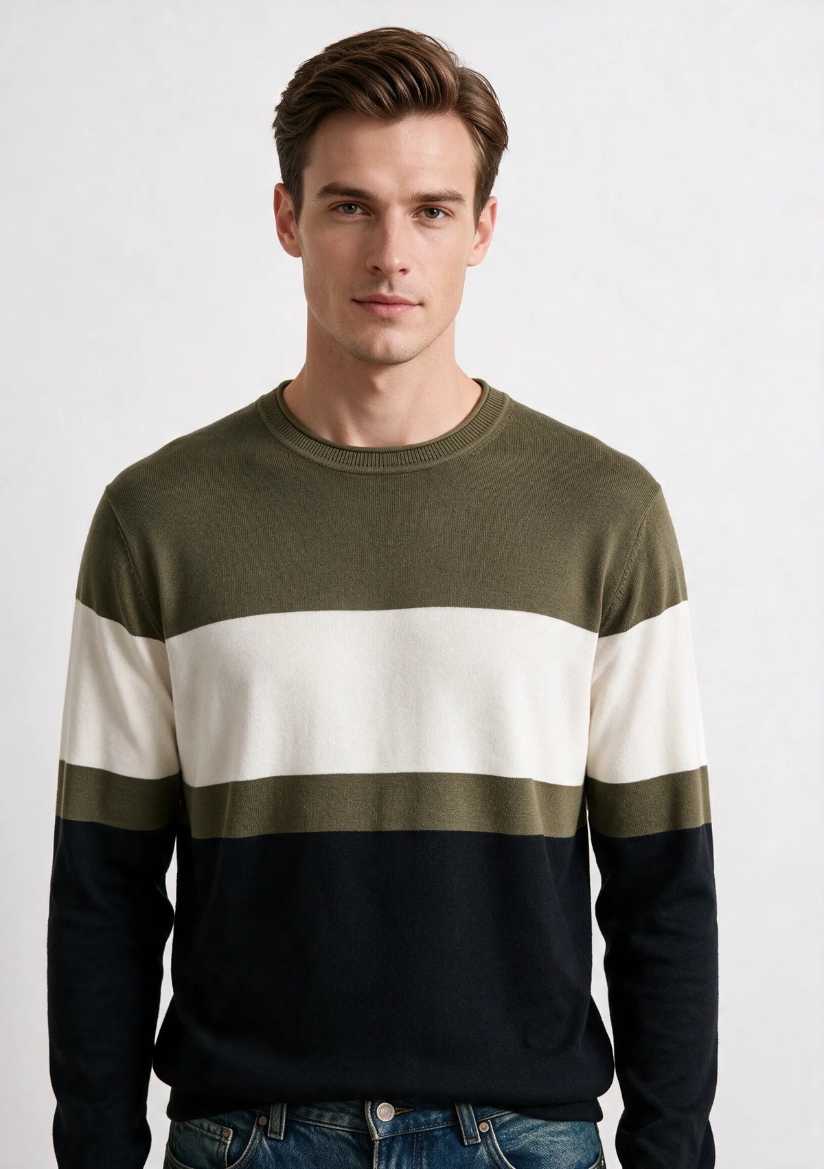 Maglia girocollo a fasce irregolari|Colore:Military green