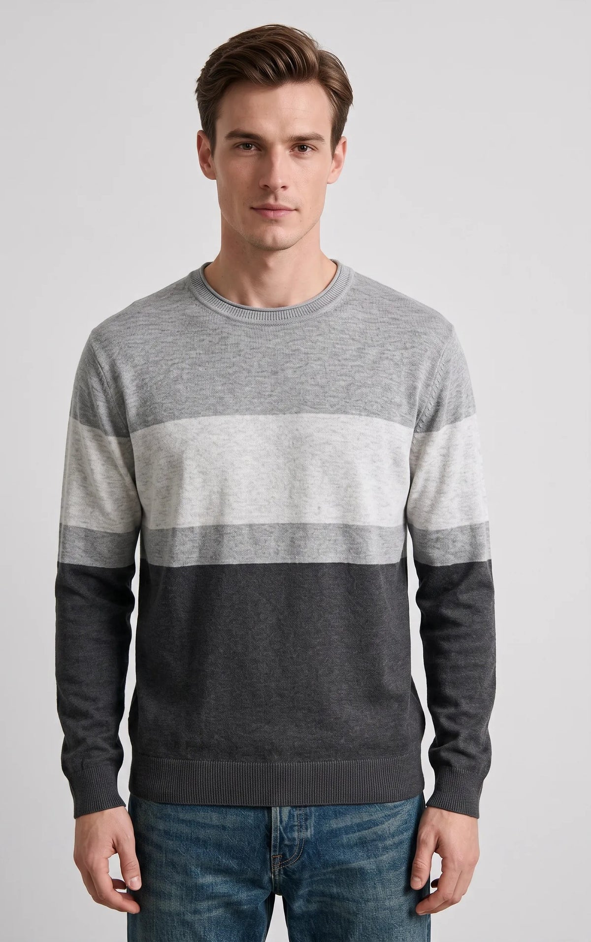 Maglia girocollo a fasce irregolari|Colore:Offwhite