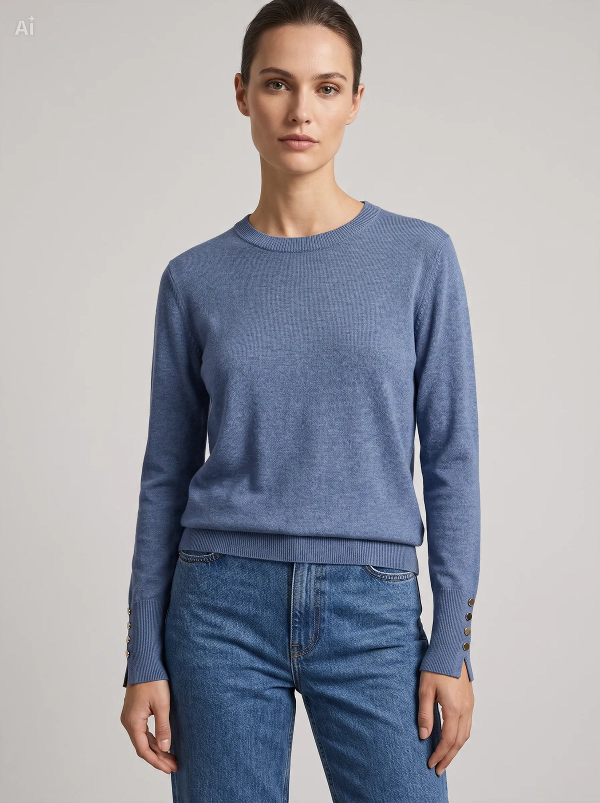 Maglia con bottoni decorativi ai polsi|Colore:Denim
