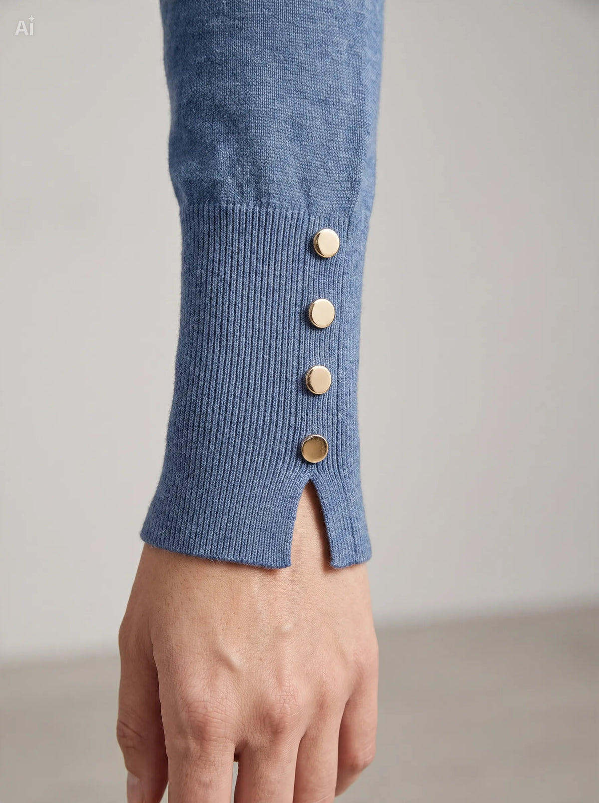 Maglia con bottoni decorativi ai polsi|Colore:Denim