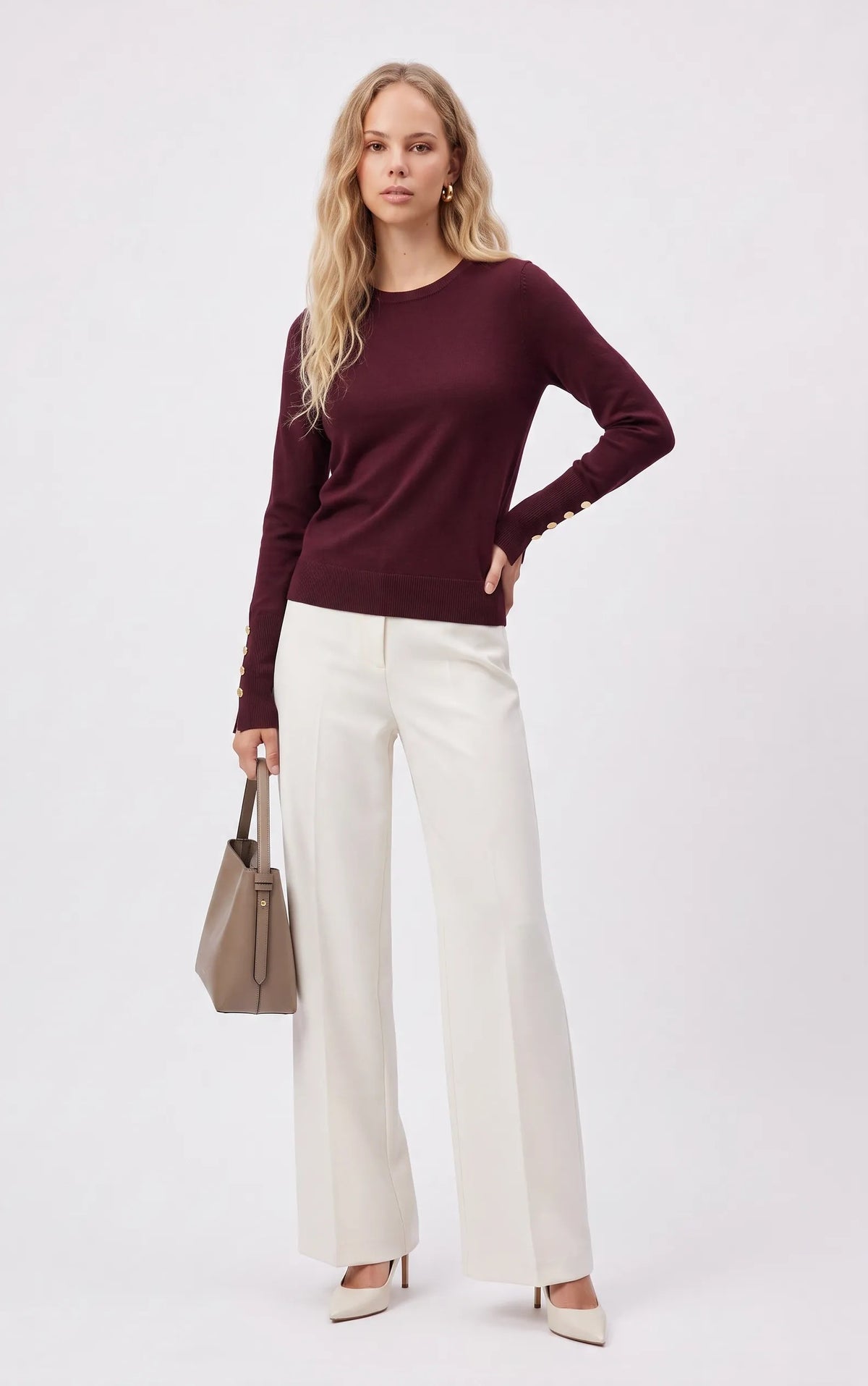Maglia con bottoni decorativi ai polsi|Colore:Burgundy