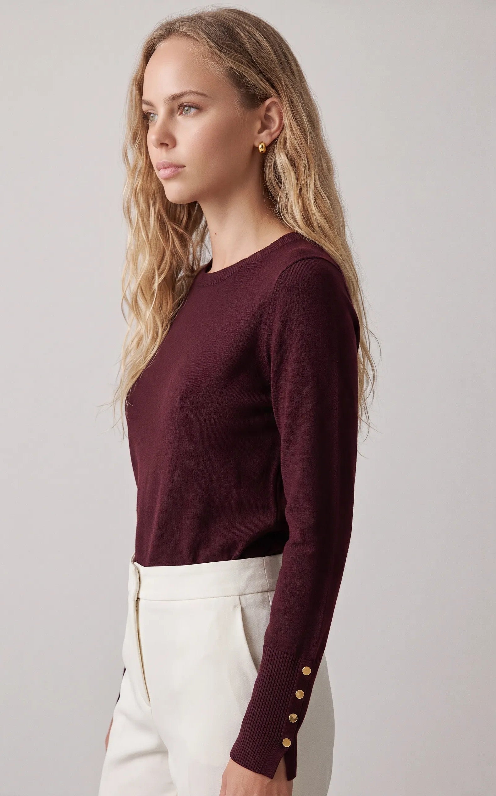 Maglia con bottoni decorativi ai polsi|Colore:Burgundy