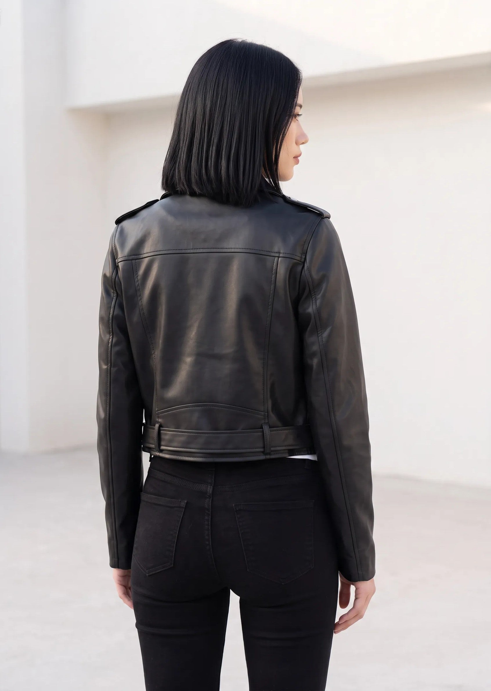Giubbino Biker effetto pelle|Colore:Nero