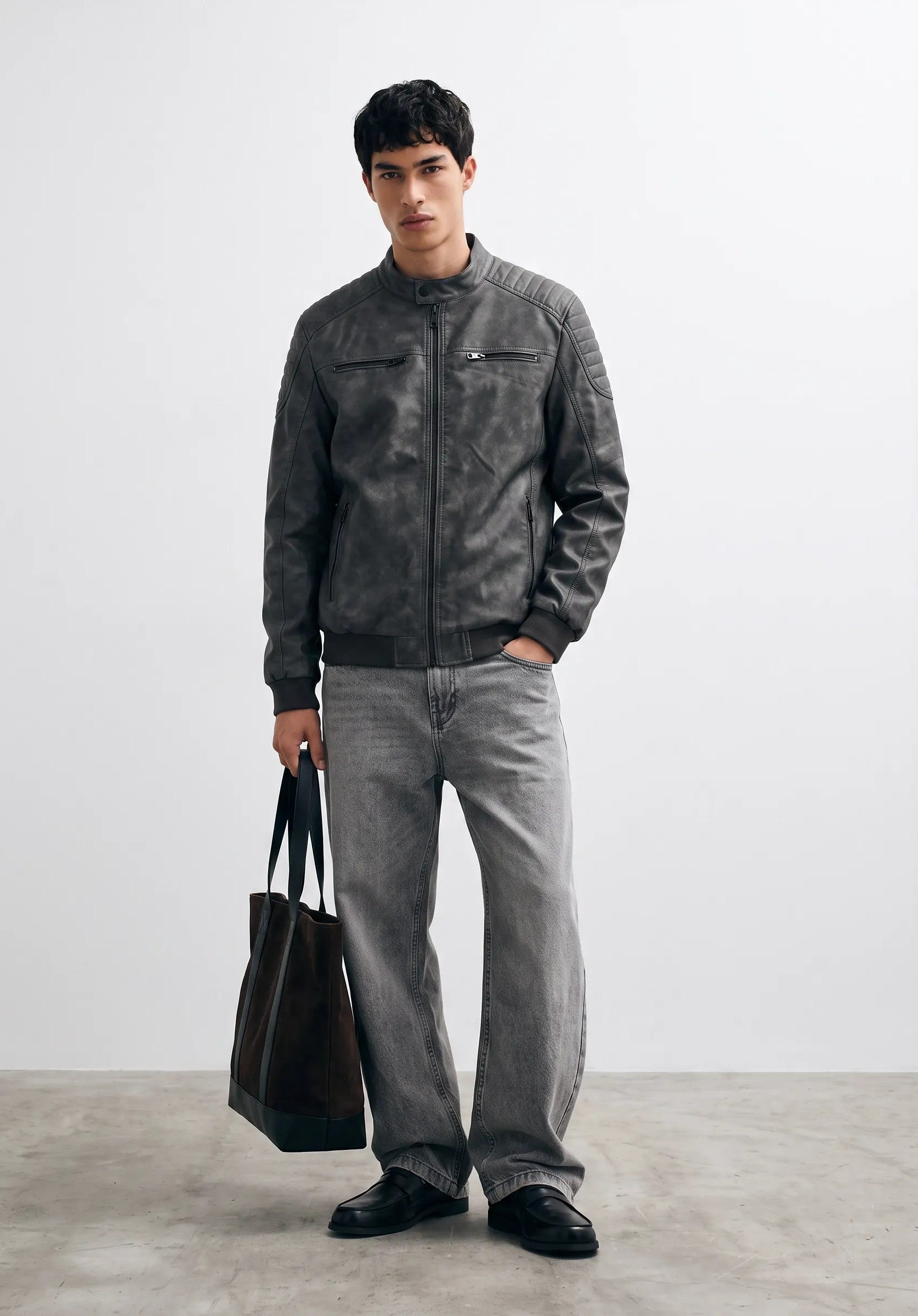 giubbotto biker effetto iused|Colore:Black