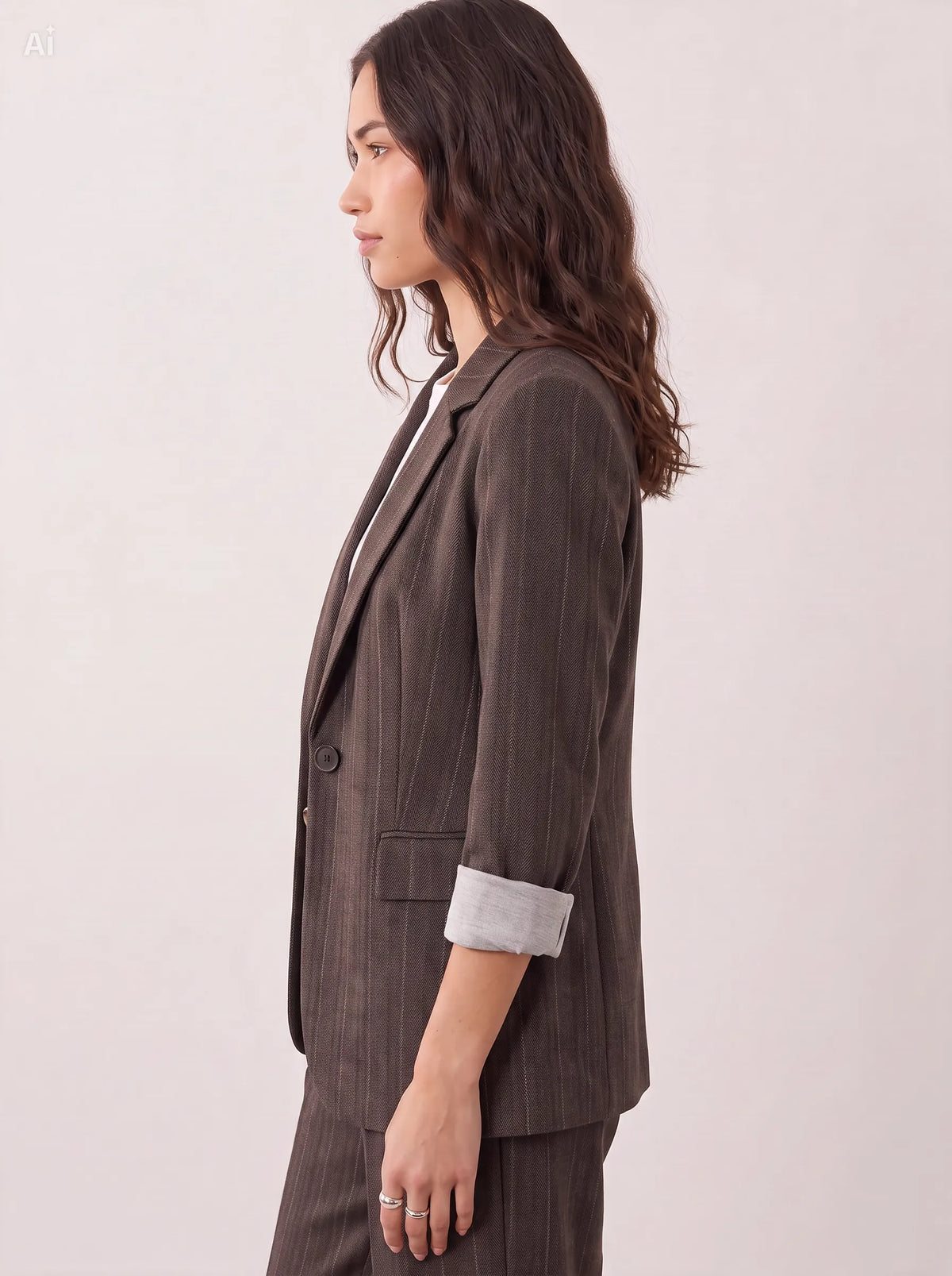 Giacca effetto denim gessato|Colore:Marrone