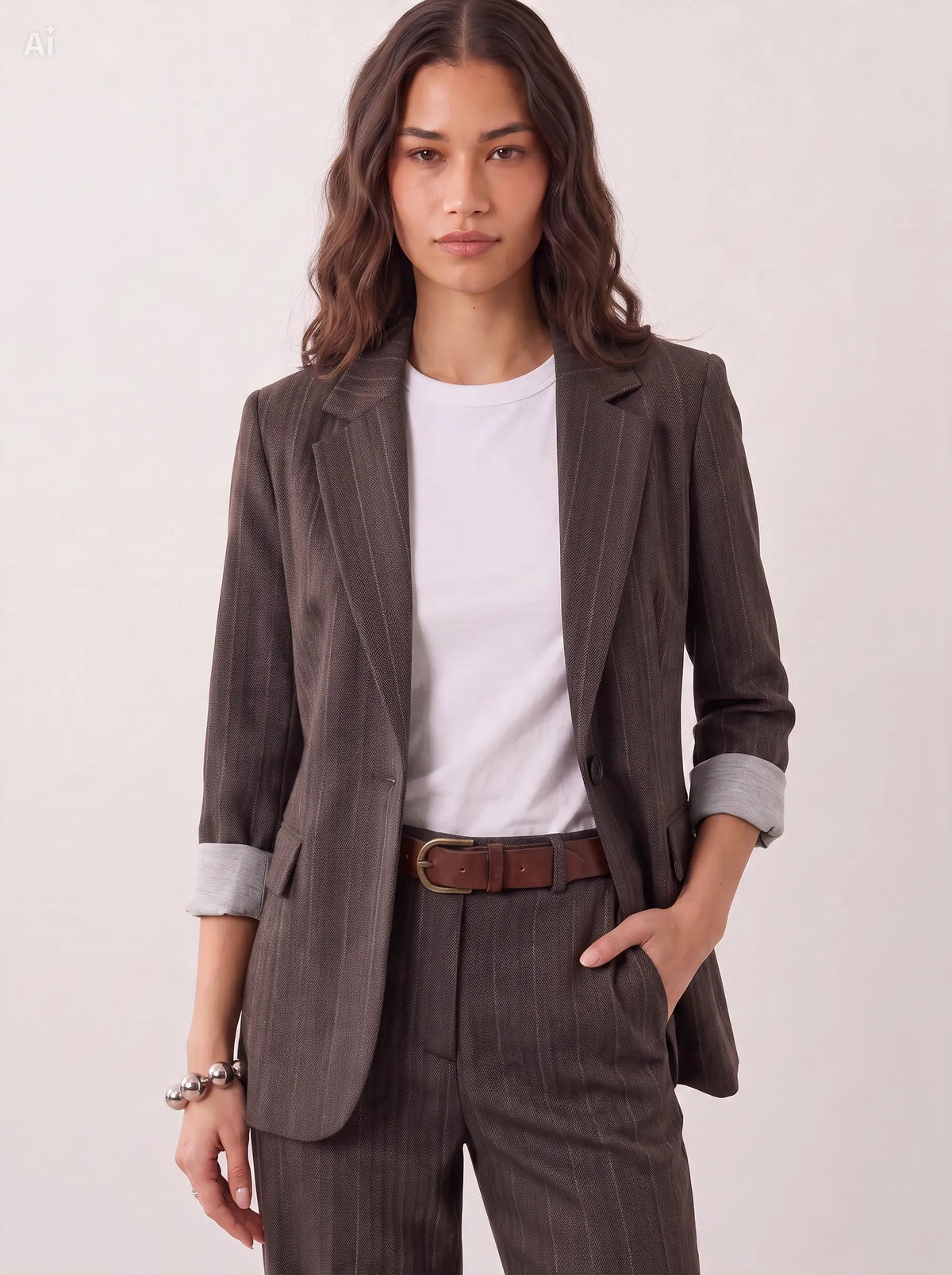 Giacca effetto denim gessato|Colore:Marrone