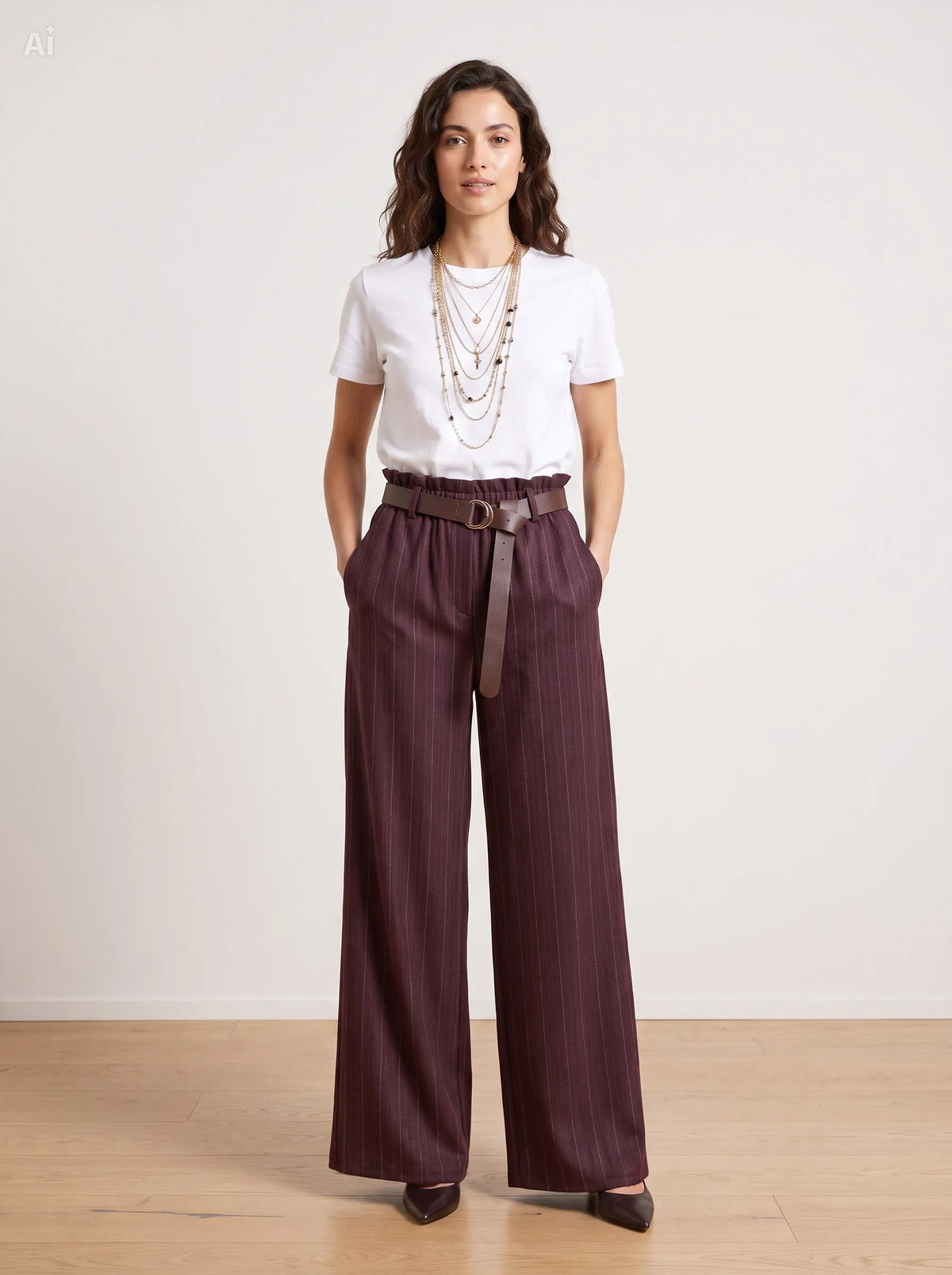 Pantalone gessato effetto denim|Colore:Bordeaux