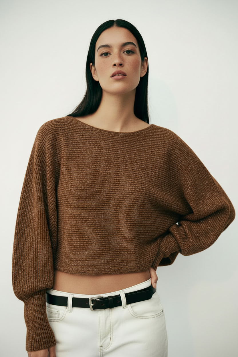 Maglia manica pipistrello filato shimmer|Colore:Marrone