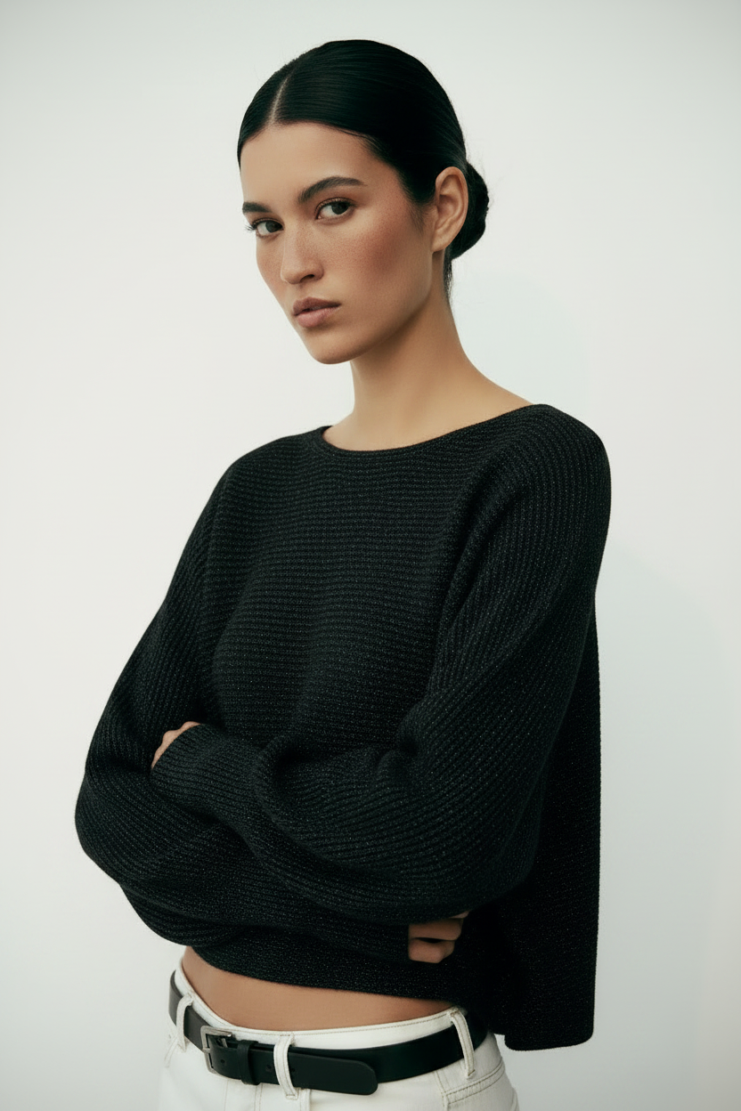 Maglia manica pipistrello filato shimmer|Colore:Nero