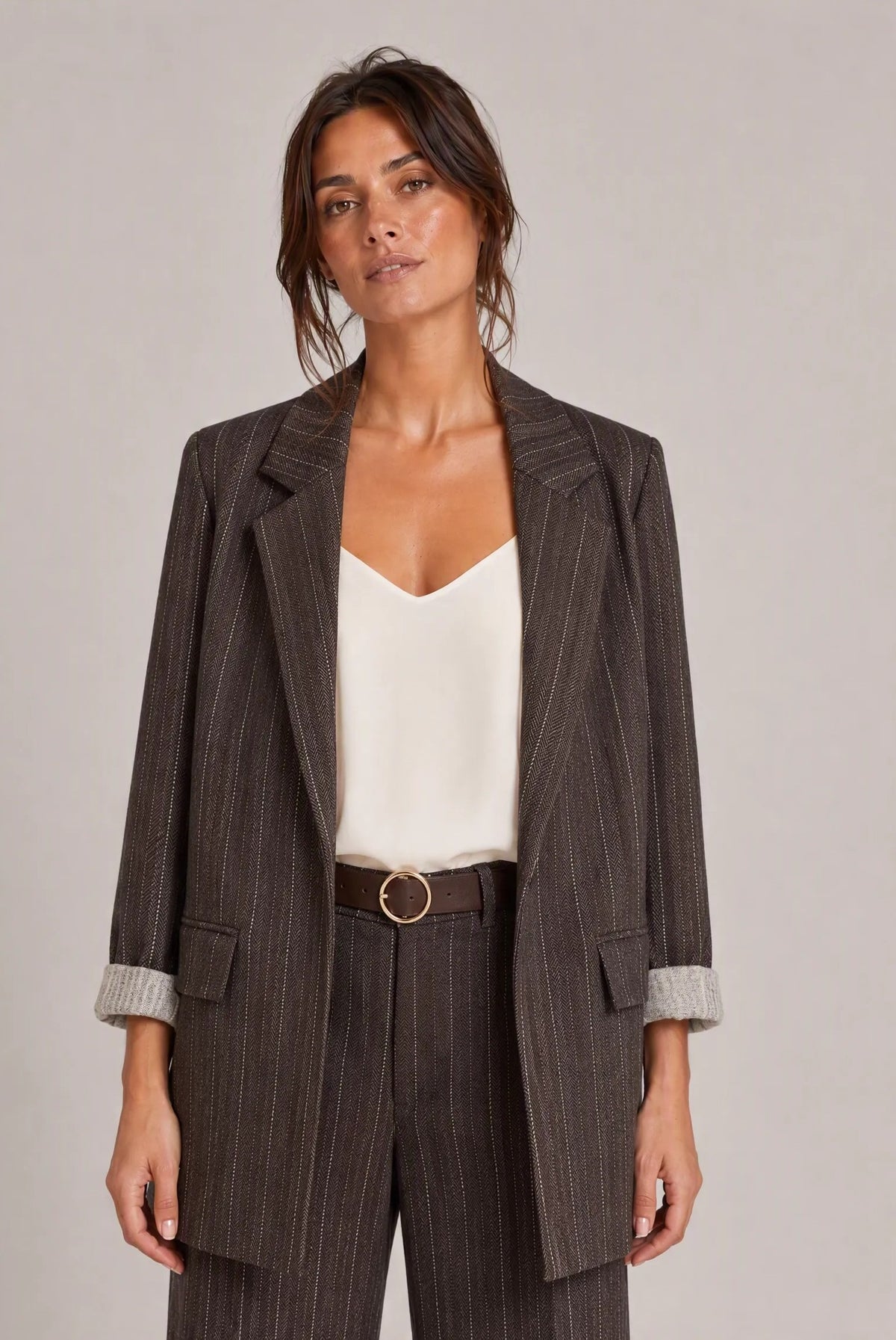 Giacca effetto denim gessato|Colore:Marrone