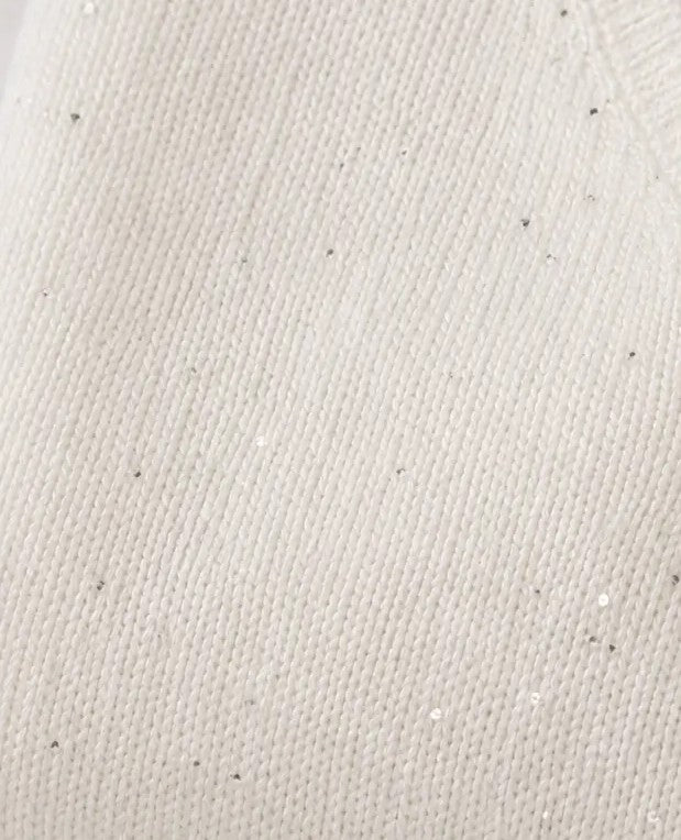 Maglia scollo a V con micro-paillettes|Colore:Avorio