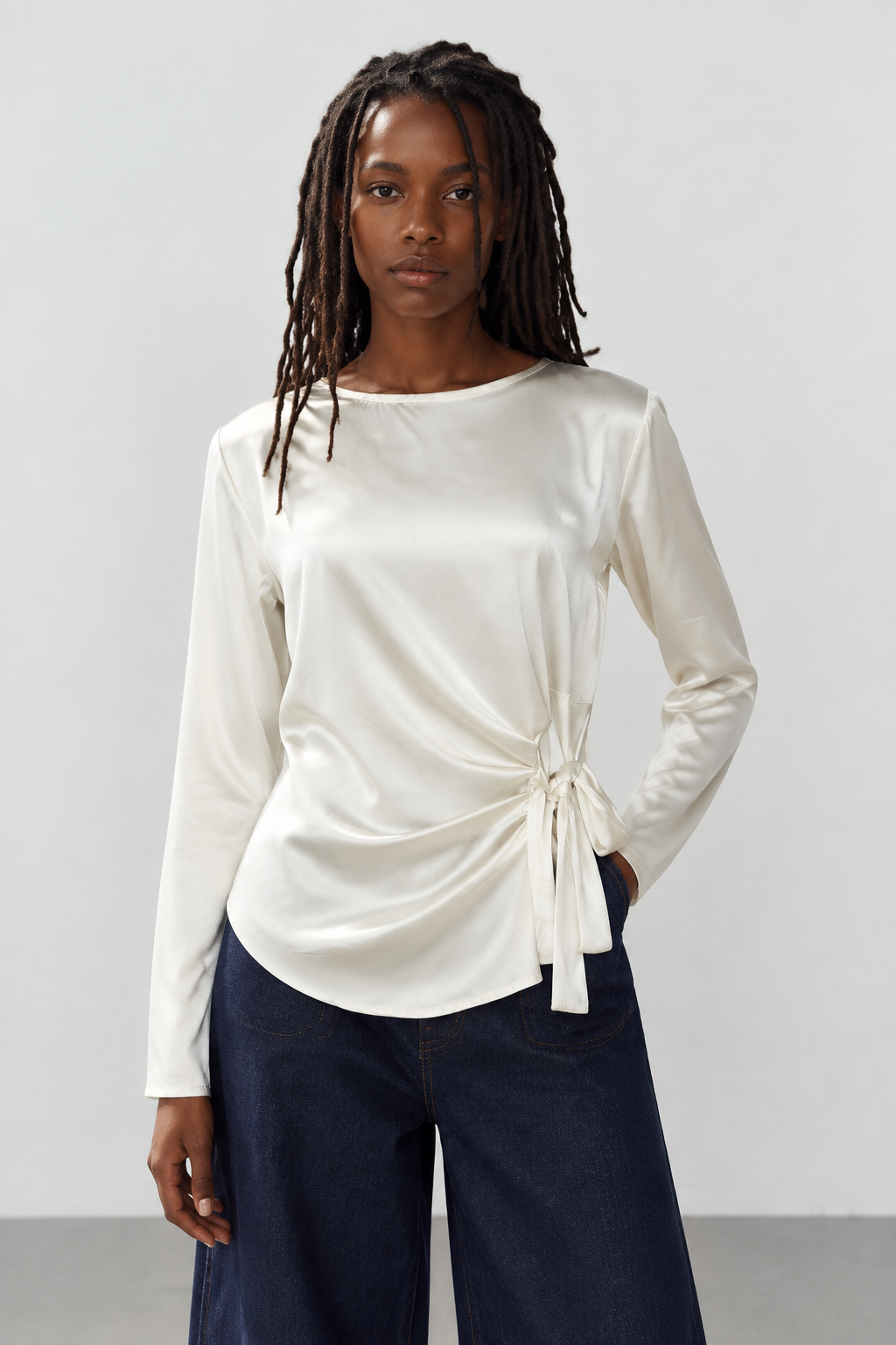 Camicia effeto raso con nodo laterale|Colore:Burro