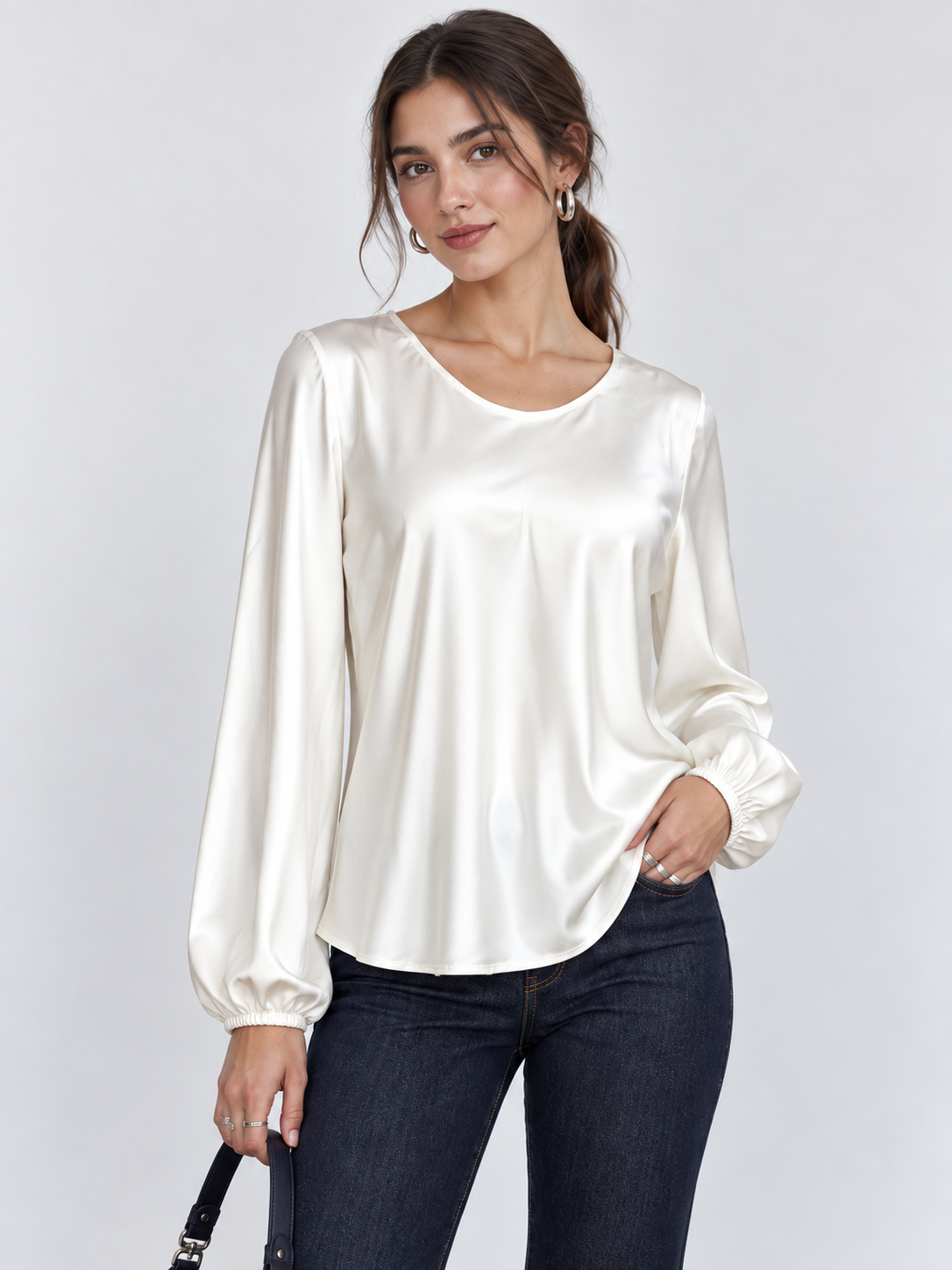 Blusa con maniche ampie|Colore:Burro