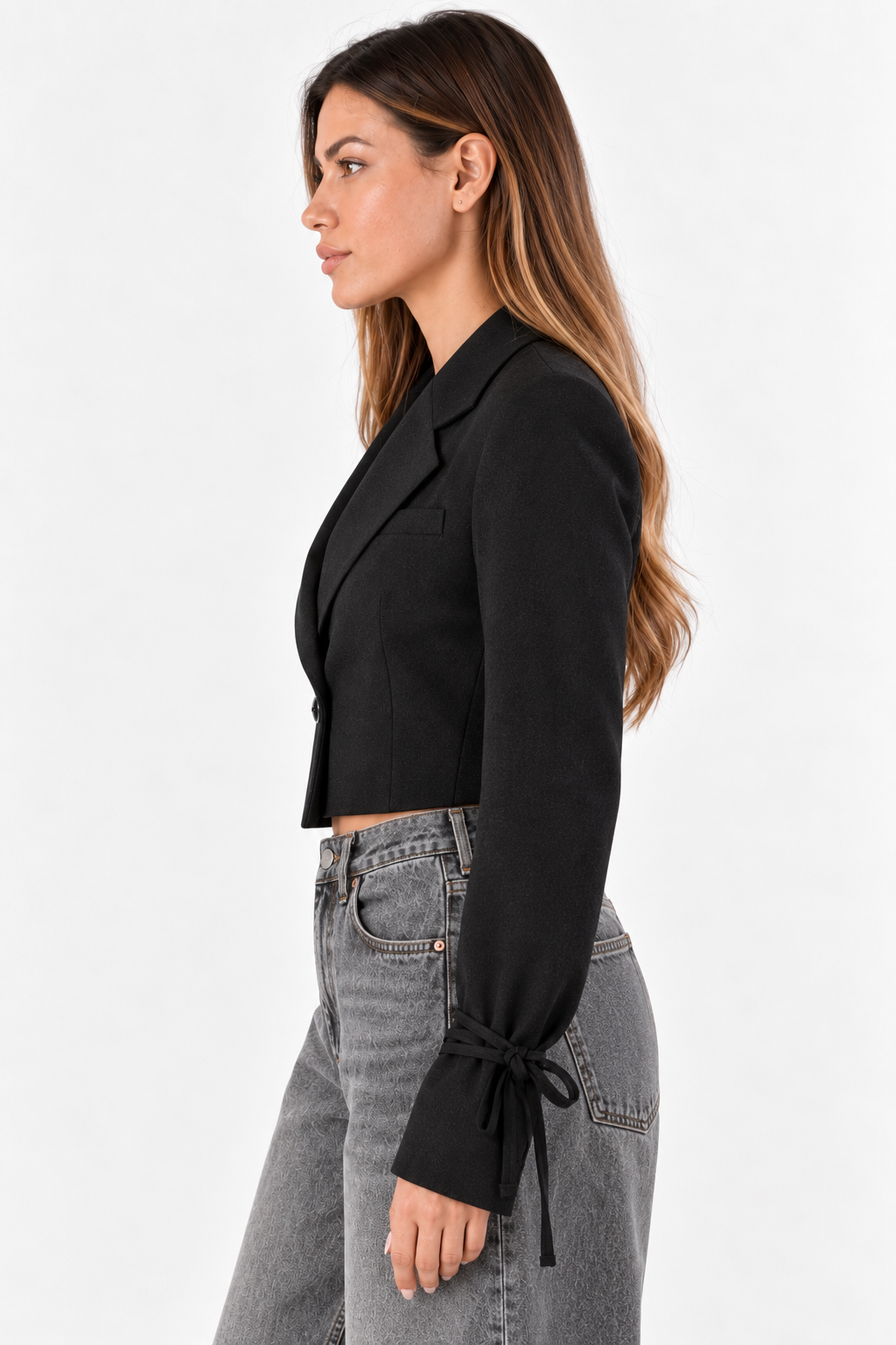 Giacca cropped con nastri|Colore:Nero