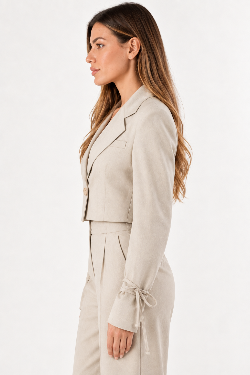 Giacca cropped con nastri|Colore:Beige
