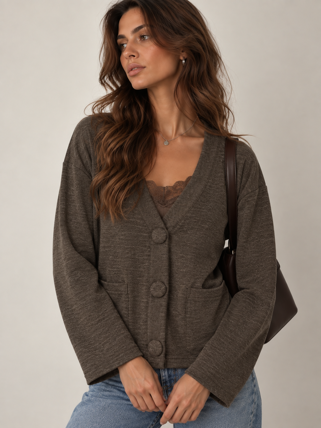 Cardigan cropped|Colore:Marrone