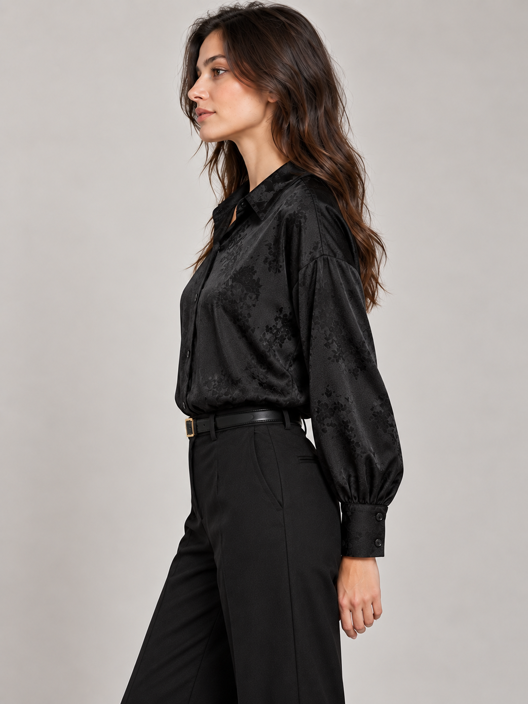 Camicia satinata effetto damascayo|Colore:Nero