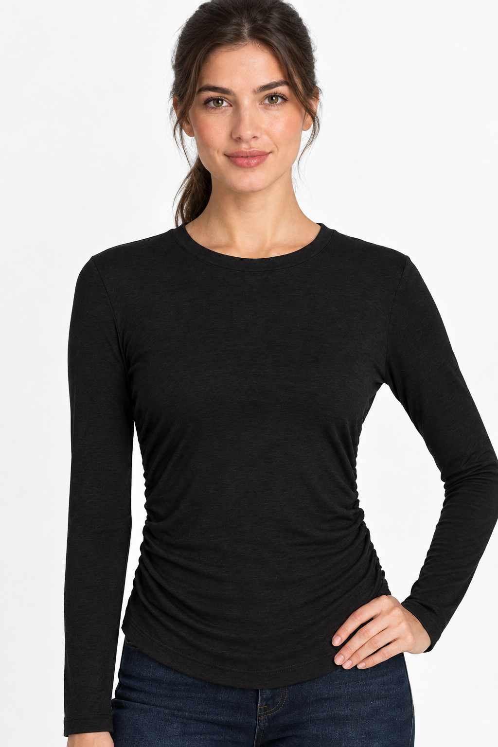 Maglia girocollo maniche lunghe|Colore:Nero