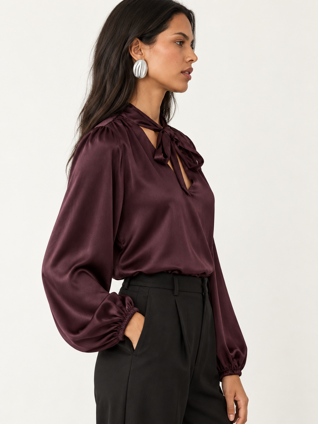 Blusa in raso con fiocco|Colore:Amarone