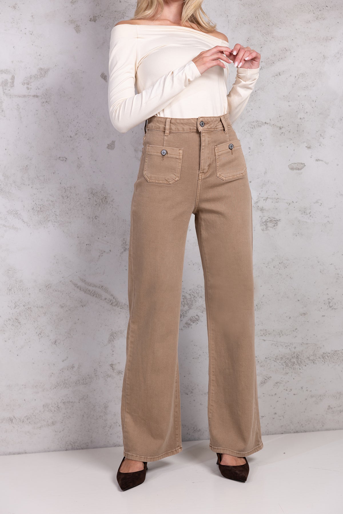 Jeans taschini applicati|Colore:Beige