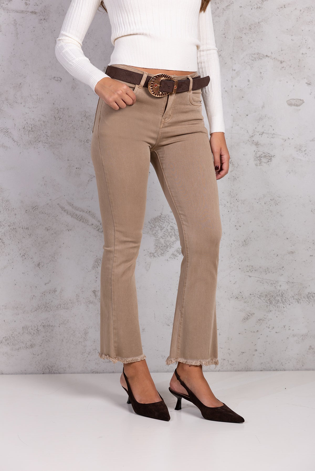 Jeans cropped flare |Colore:Beige