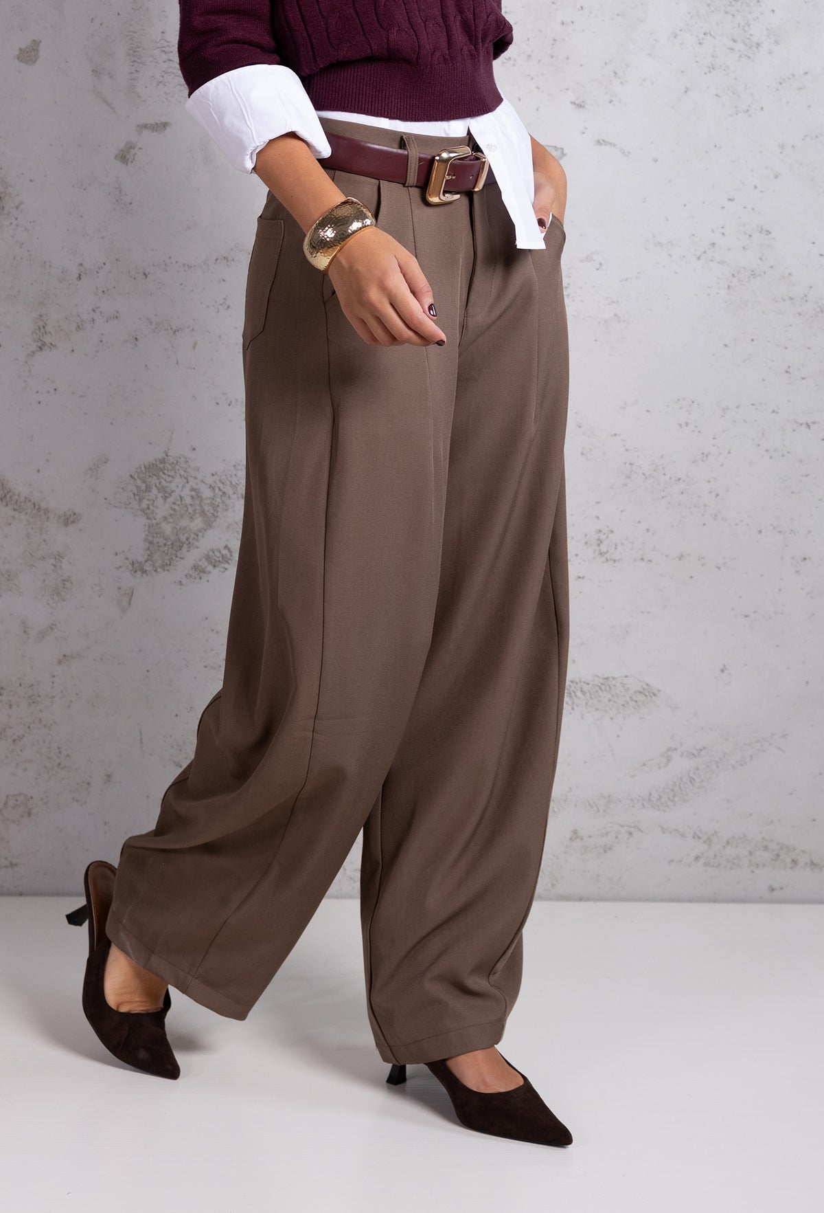 Pantalone Sartoriale Fluid Wide-Leg|Colore:Marrone