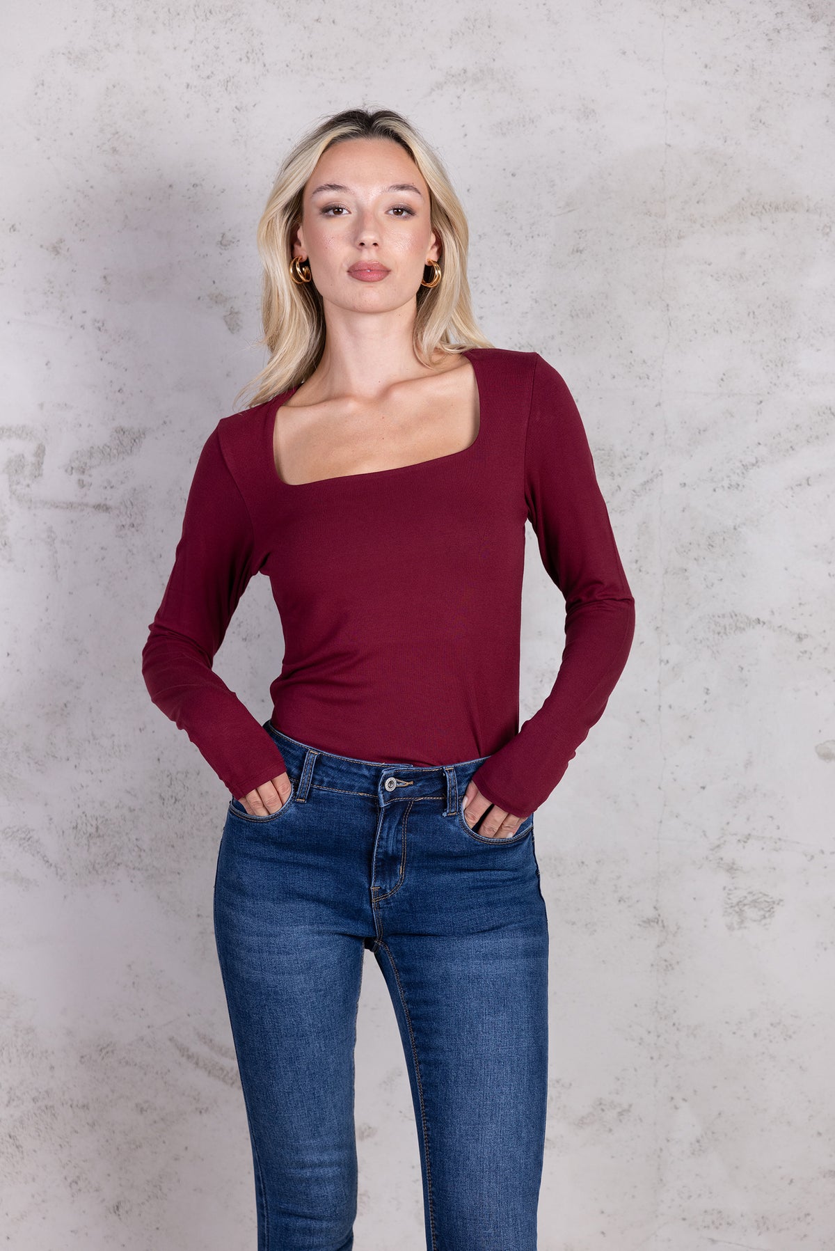 Maglia scollo quadrato|Colore:Burgundy
