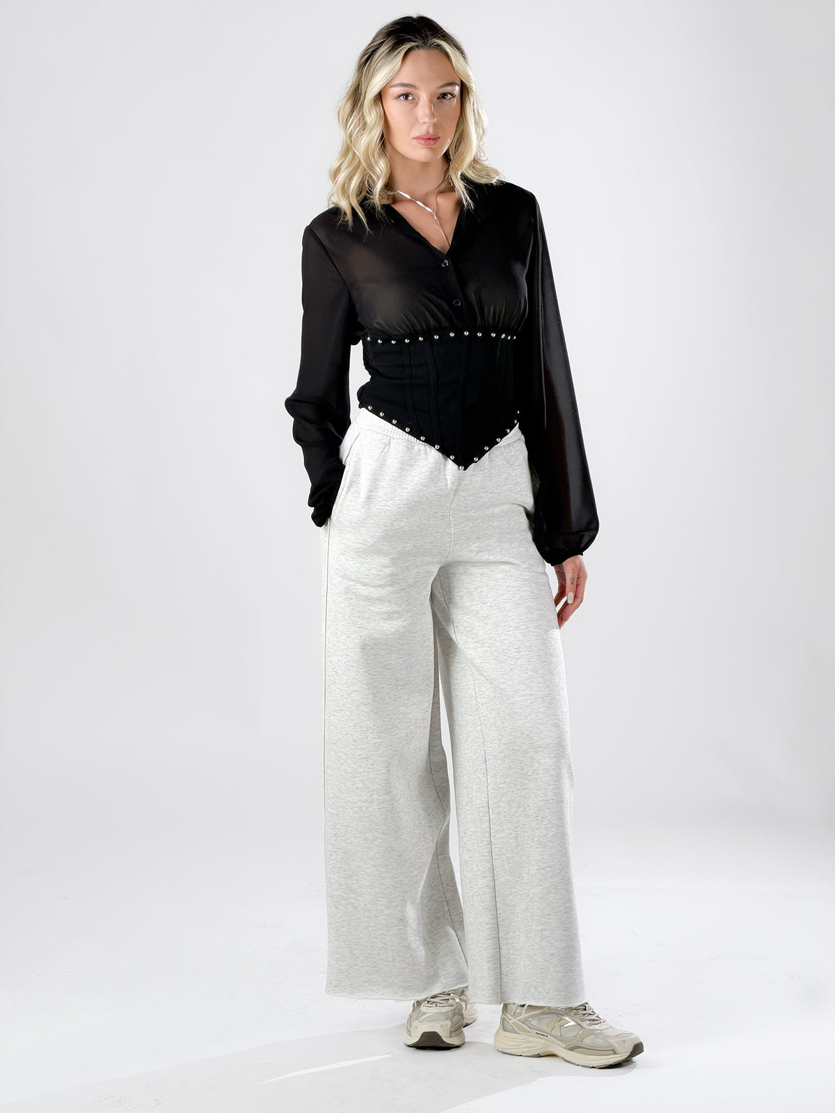 Camicia stile bustier con borchie|Colore:Nero