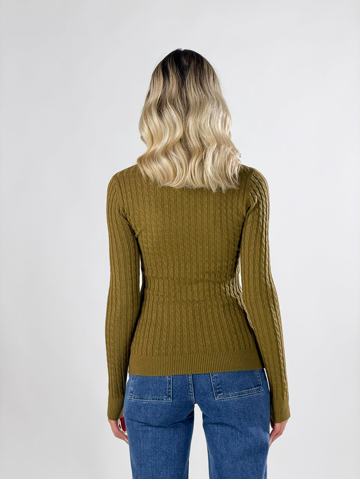 Maglia girocollo con lavorazione a trecce|Colore:Oliva