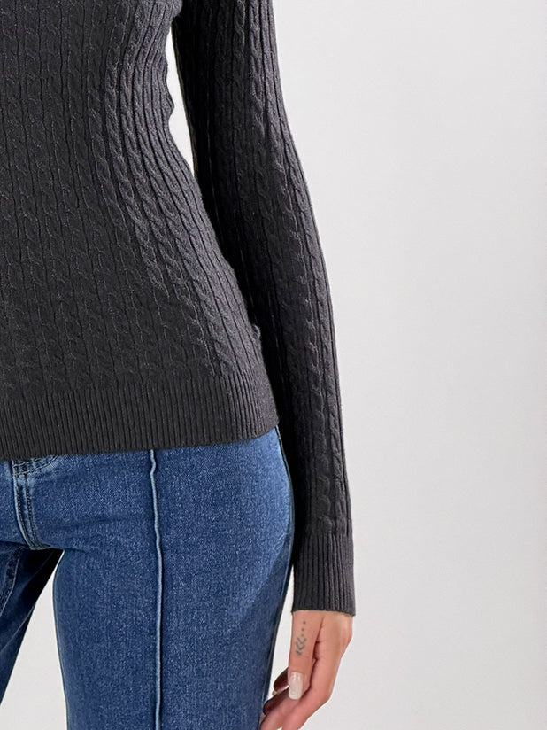 Maglia girocollo con lavorazione a trecce|Colore:Antracite
