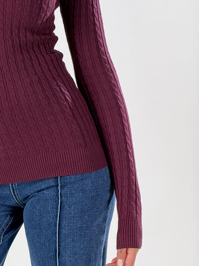 Maglia girocollo con lavorazione a trecce|Colore:Burgundy