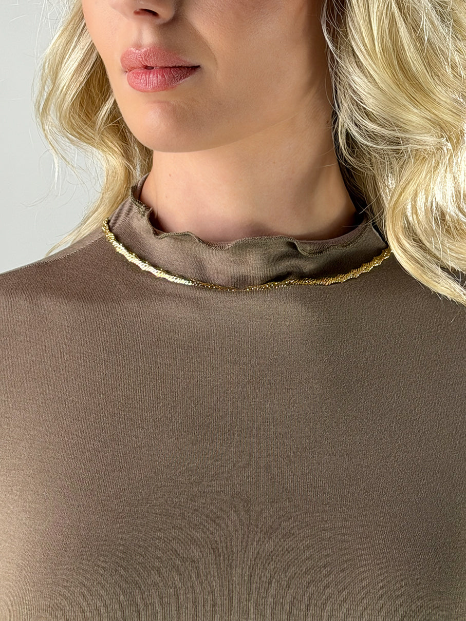 Maglia lupetto con collo ad orlo ondulato|Colore:Fango