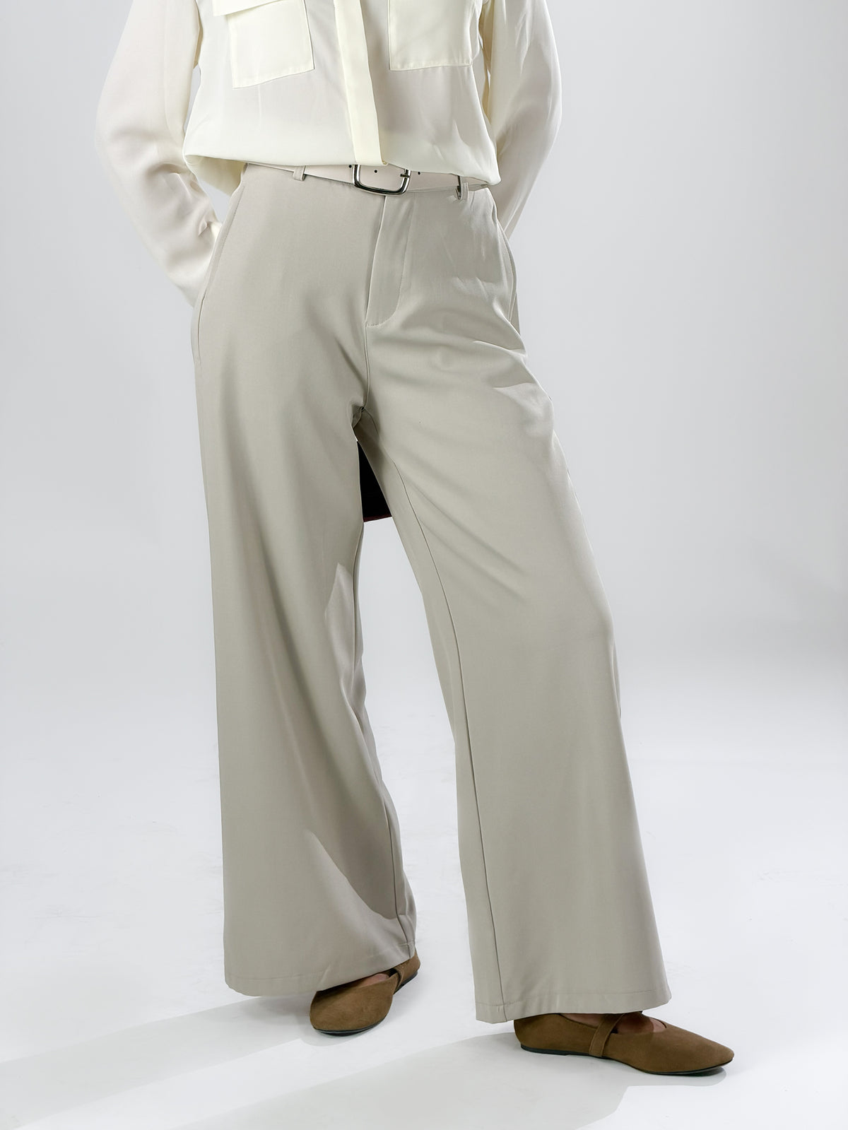 Pantalone con cintura wide leg|Colore:Beige